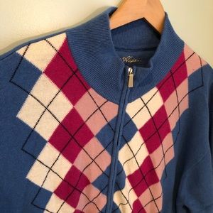 Ben Hogan cashmere argyle golf cardigan size L
